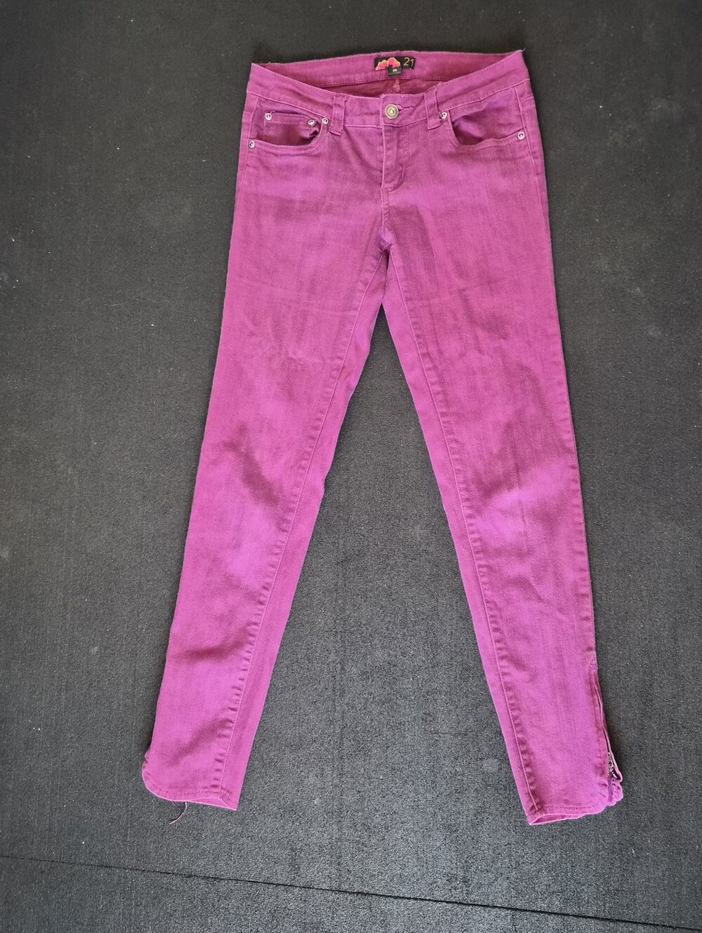 Y2k Emo Twee Bright Fuchsia Skinny Jeans Ankle Zipper Forever 21 Low Rise
